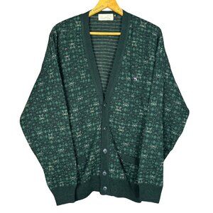 Vintage 90s Cardigan, Grandpa Sweater, Forest Green Knit, Slouchy